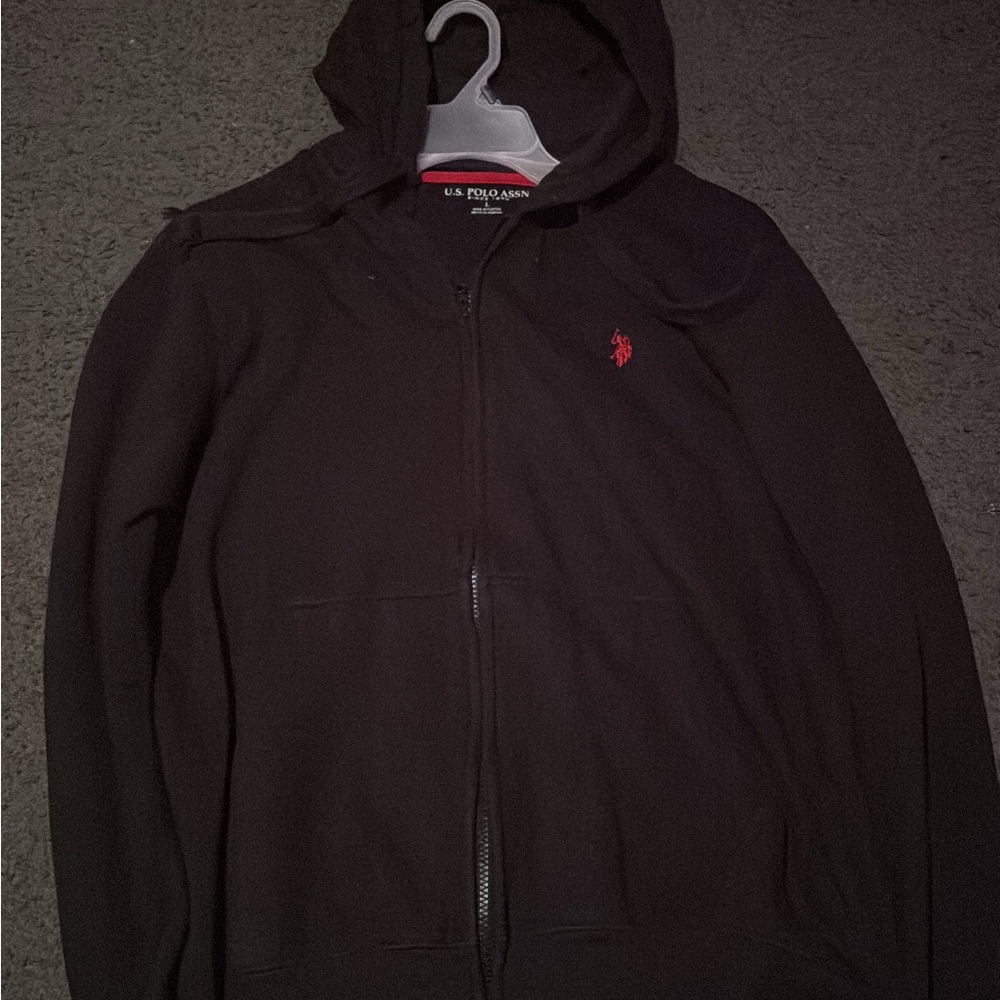 U.S. Polo Assn. Black Zip-Up Hoodie with Red Logo